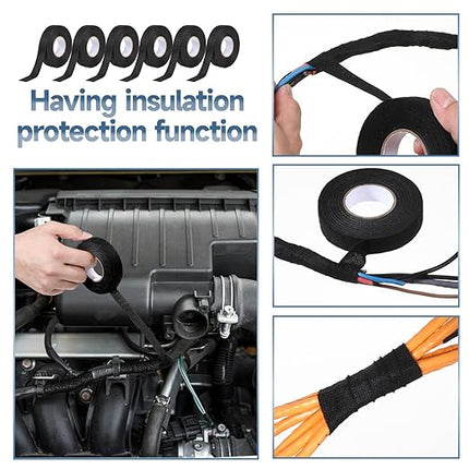20 Rolls Wire Harness Tape, 3/4 Inch x 49 FT High Temp Self-Adhesive Fabric Electrical Cloth Tape for Automotive Engine Wiring Loom, Noise Damping, Insulation Protection