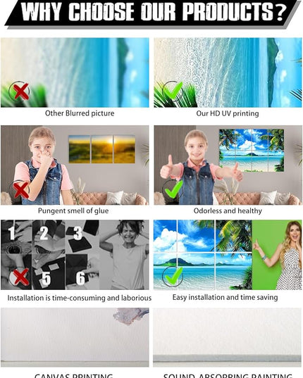 YPY Decorative Soundproof Wall Panels Acoustic Panels: Sound Absorbing Wall Art, Noise Canceling Wall Panels Recording Studio Acoustical Treatments 8 Pack 48x32 Inches