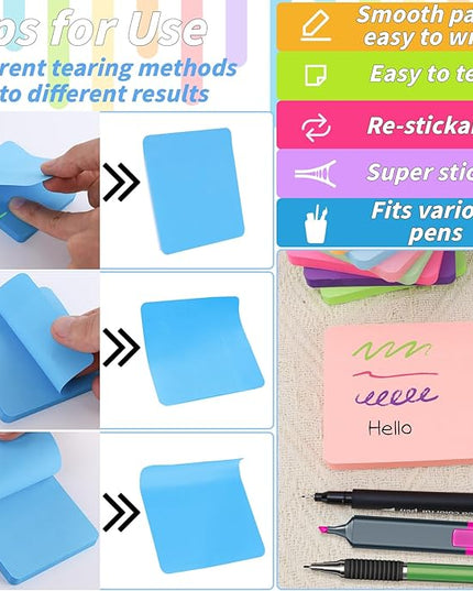 60 Pads Round Corner Sticky Notes 3x3 in Post, 12 Bright Colors Self-Stick Note Pads it, Strong Adhesive Paper Memo Pads, 75 Sheets/Pad, Colored Note Pad Easy to Post for Home, Office, Notebook
