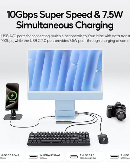 Upgraded 11 in 1 USB C Hub for iMac 24 inch USB Hub 2021 2023 2024 Support M.2 SSD (NOT Included), iMac Hub M1 M3 M4 Accessories, 4K HDMI, 2.5G Ethernet, 5 USB A/C Max 10Gbps, SD/TF - Blue