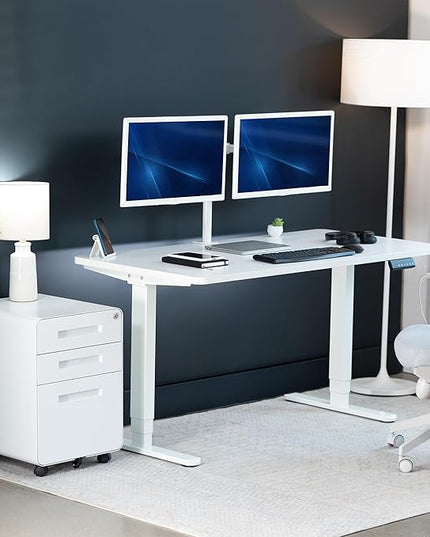 VIVO Electric 55 x 28 in Dual Motor Sit Stand Desk, Memory Height Adjustment, 2B Series, White Top White Frame, DESK-KIT-2W55W