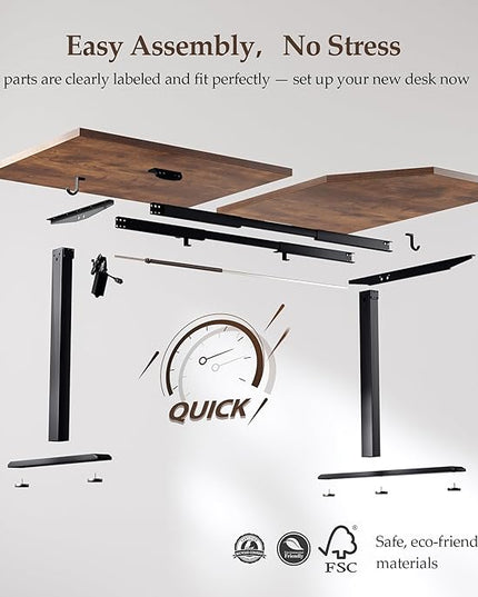 Klicelor 63 Inch L Shaped Standing Desk, Adjustable Height Corner Desk for Home Office Workstation, Sit Stand Desk with Two-Piece Desktop, Rustic Brown
