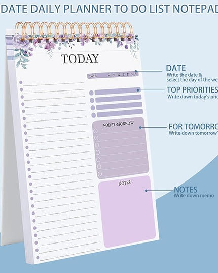 Thboxes 2 Packs To Do List Notepad, Totally 208 Pages To Do List Notebook A5 Undated Daily Planner Notepad with Transparent Cover and Task Checklist Home Office School Supplies, Purple & Blue