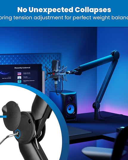 Mount-It! Mic Arm, Microphone Boom Arm, Adjustable Full Motion Mic Desk Mount, for Streaming, Gaming, Podcast, Recording, 3/8" and 5/8" Compatible, Height up to 33.3", Black