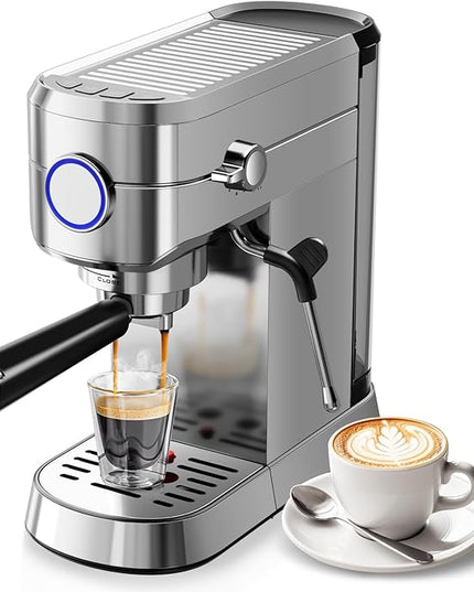 20 Bar Espresso Machine, Compact Espresso Coffee Maker with Milk Frother for Latte/Cappuccino, Auto Clean/34oz Removable Tank/Auto Shut-Off, Espresso Maker for Home/Office, Stainless Steel