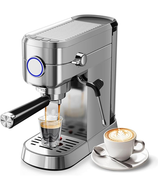 20 Bar Espresso Machine, Compact Espresso Coffee Maker with Milk Frother for Latte/Cappuccino, Auto Clean/34oz Removable Tank/Auto Shut-Off, Espresso Maker for Home/Office, Stainless Steel