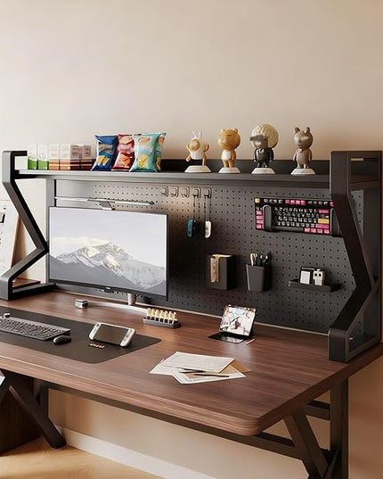JHDXL Desk Shelf Organizer with Pegboard & Storage Accessories, Space-Saving Desk Storage Shelf, Desktop Shelf Organizer Display Rack, for Dorm, Office(Black 2,65 * 53cm/26.6 * 21in)