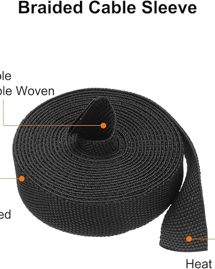 MECCANIXITY Braided Cable Sleeves Heat Shrinkable Fabric Sleeving, 3/8" 10ft Black 2:1 Ratio Heat Shrinkable Cord Protector for Harness Cable, Network Cable Protection, Cable Management