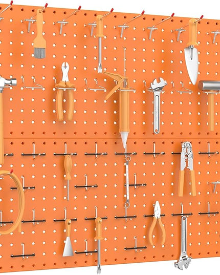 TORACK Metal Pegboard Wall Organizer 24" x 24" or 12" x 48", 70 PCS Tools Storage Pegboard for Garage, Modular Pegboard, Tool Organizer Board with Peg Board Hooks(Orange)