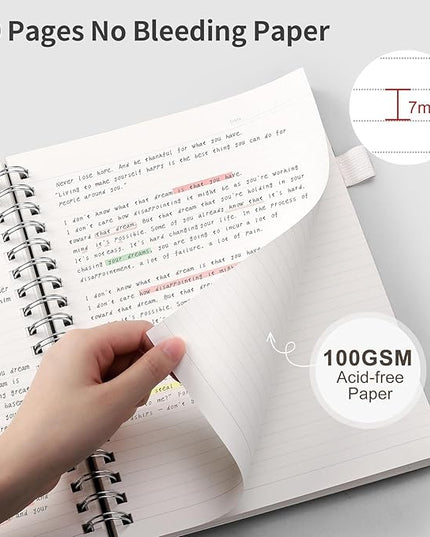 EMSHOI Lined Spiral Journal Notebook, A5 College Ruled Notebook, 300 Pages/150 Sheets, 100gsm Acid-Free Paper, Waterproof Softcover Notebook for School, Work, Note Taking, 5.7" × 8.22" - Transparent