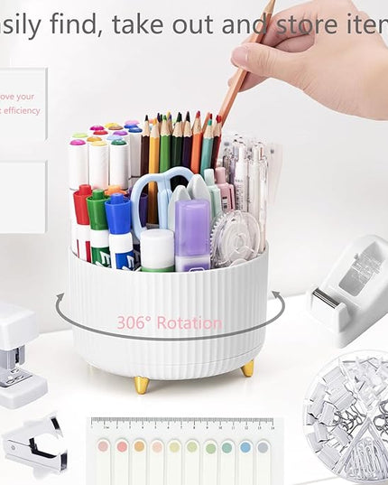 Office Supplies,Desk Accessories,with Stapler,Tape Dispenser,Staple Remover,Scissor,Ballpoint Pen,Sticky Notes,Clear Tape,Staples,Desk Organizer,Phone Stand,Binder,Index Tabs,Best Gift Set(White)