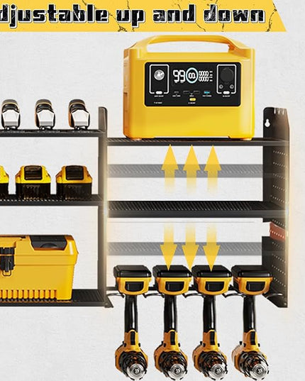 Power Tool Organizer with Charging Station Wall Mount, 3 Layer Expanded Heavy Duty Garage Organization, 45.5 Inch Length Garage Tool Storage, 8 Drills, 2 Assemble Method, Black