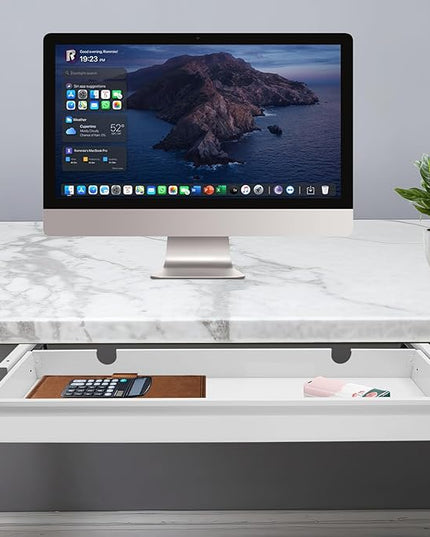 FFanhia 30 Inch Under Desk Mounted Sliding Pull-out Drawer Storage for Sit Stand Workstation Office(Applicable Table Thickness: 0.79in) White