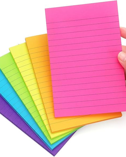 Early Buy Lined Sticky Notes with Lines 4x6 Self-Stick Notes 6 Bright Color 6 Pads, 45 Sheets/Pad
