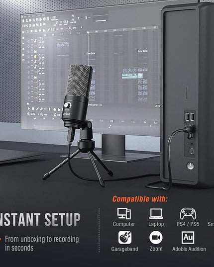 FIFINE USB Microphone, Metal Condenser Recording Microphone for MAC OS, Windows, Cardioid Laptop Mic for Recording Vocals, Voice Overs, Streaming, Meeting and YouTube Videos-K669B