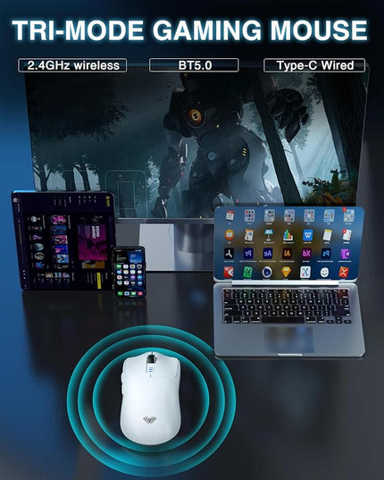 AULA SC580 Wireless Gaming Mouse, Tri-Mode 2.4G/BT5.0/USB-C Gaming Mouse, 12000 DPI Rechargeable Wireless Mouse with 6 Programmable Buttons, Ergonomic Computer Mouse for Laptop/PC/Mac/Tablet