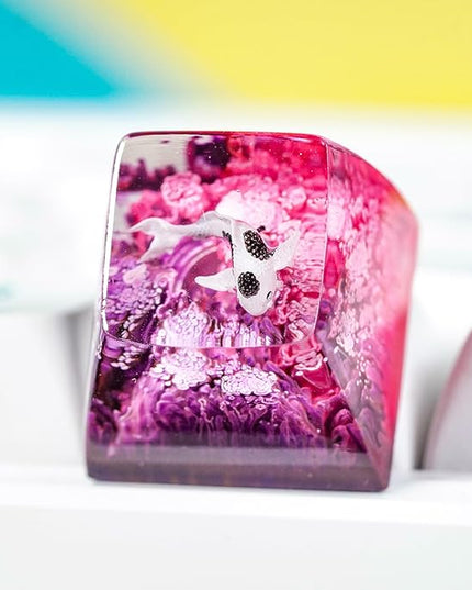 Kohaku Koi Artisan Keycap Magenta Pink Ocean R1 SA Profile Custom Keycaps 1U ESC Handmade Gaming Resin Key Cap Cherry MX Switch Compatible Mechanical Keyboard Koi Lover Gift