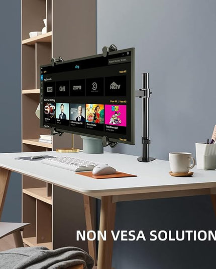 Non-VESA Single Monitor Arm Desk Mount with VESA Adapter Brackets, Holds Screens up to 27inches Without VESA Holes, Fully Adjustable Stand with C-Clamp, Grommet Base