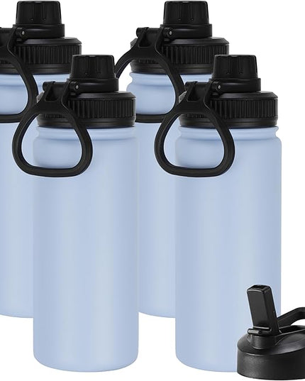 DOMICARE 16 oz Kids Water Bottle for School Stainless Steel Double Wall Vacuum Insulated Water Bottle with Straw lids & Spout Lid, Leakproof BPA Free (Light Blue,4)