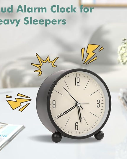 Blusaryme Analog Alarm Clock - 4 Inch Super Silent Non-Ticking, Battery Operated Small Clock with Night Light, Elegant Bedside Desk Clock for Bedroom, Living Room, Office, Student Gift