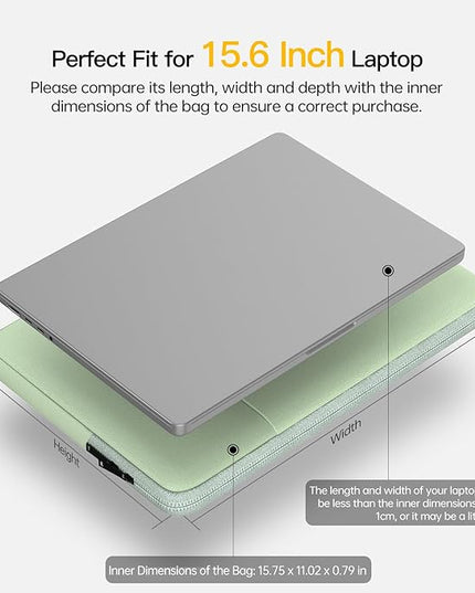 Laptop Sleeve Case 15.6 16 inch, Shockproof Protective Computer Carrying Cover with Accessory Pocket, Water-Resistant Travel Laptop Bag for HP, Dell, Lenovo, Acer, ASUS, Chromebook -Mint Green