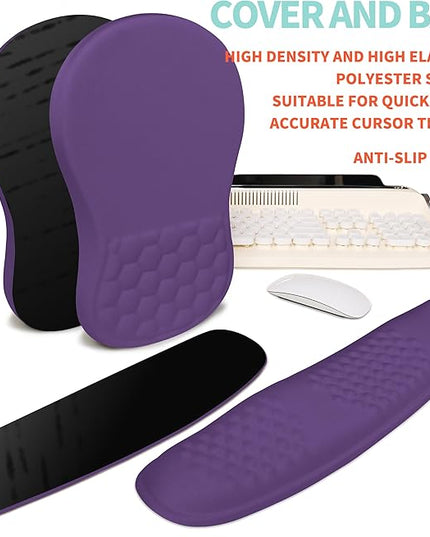 2-in-1 Ergonomic Set, Wave Rise Keyboard Wrist Rest and Massage Bulge Slope Mouse Pad Wrist Support, Cushion Memory Foam Integrated to Relieve Wrist Pain, Dark Purple