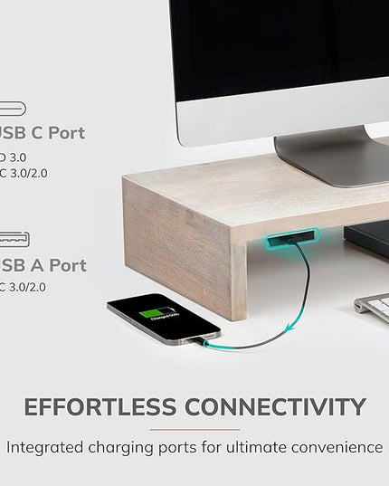 Anji Mountain Wooden Monitor Stand - Elegant Monitor Riser,Perfect Monitor Stand for Desk Organization, Durable Wood Construction monitor stands,Enhances Ergonomics and Workspace Efficiency,White Wash