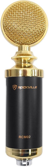 Rockville RCM02 Pro Studio Condenser Microphone, Cardioid Pattern, All-Aluminum Chassis with Steel Basket, Dual Connectivity XLR and 3.5mm, Shock Mount, Cables, for Recording and Podcasting