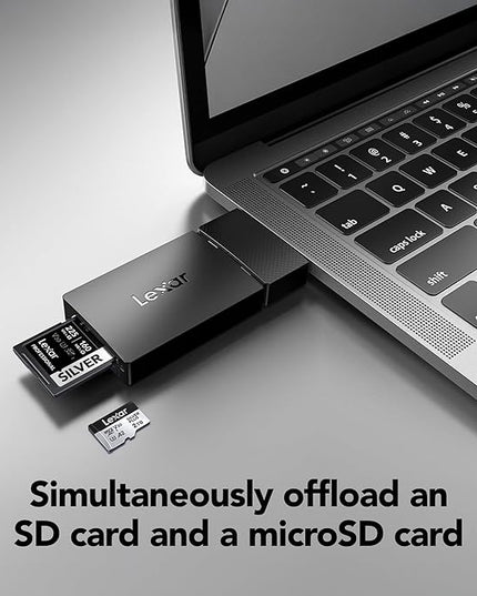 Lexar Dual Slot MicroSD/SD Card Reader for iPhone, USB 3.2 Gen 1, up to 255MB/s Read, Compatible with iPhone 15+, Laptop, Desktop (LRW360U-BNBNG)