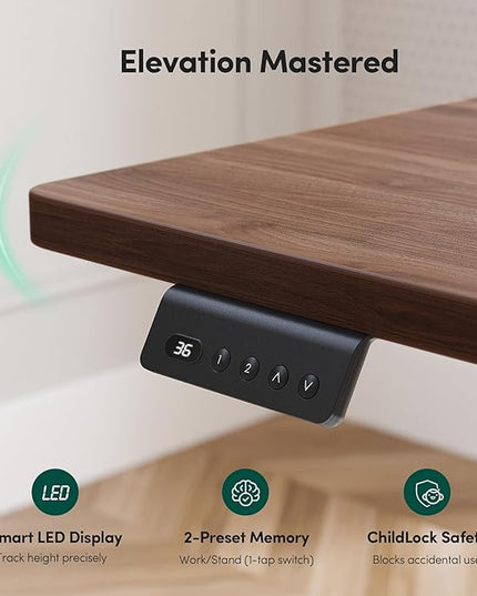 FEZIBO 63" x 55"L Shaped Standing Desk Adjustable Height, 63 Inch Electric Stand up Corner Computer Desk, Sit Stand Home Office Desk with Splice Board, Black Frame/Black Walnut Top