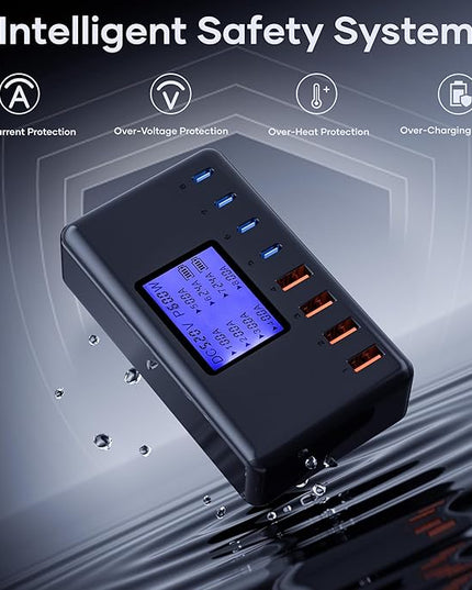 152W Charging Station, 8-Port Desktop USB-C & USB-A Charger Hub, 20W 4xUSB-C & 18W 4xUSB-A, Compatible With iPhone 15/14/13 Pro/Max, iPad, Samsung Galaxy Note S23