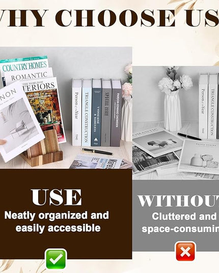 2 Pack 4 Tier Acacia Wood Brochure Holder Stand 6 x 9 inchLiterature Holder Flyer holder for 5.5 x 8.5 inch 5 x 7 inch Booklets Pamphlets Menus Magazines Multi Purpose Organizer