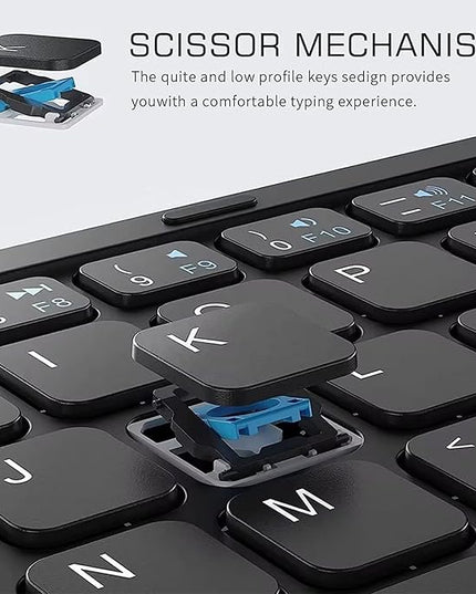 XUZHID Foldable Wireless Keyboard with Large Touchpad and Numeric Keypad Auto Sleep for Tablets, Smartphones, Laptops