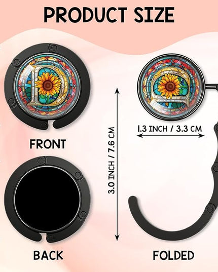 YAZMEEN Stained Glass Initial Foldable Purse Hook for Table, Stained Glass Letter D, Women's Handbag Hanger Holder, Portable Purse Table Hanger, Funny Desk Hook Gifts for Mom Wife Sister Friend BFF