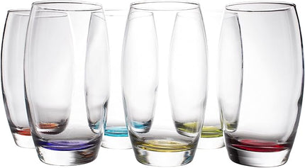 Red Co. Large 16 oz Multicolored Drinking Glass Set of 6 for Water, Beverage, Cocktail, Mixed Drinks
