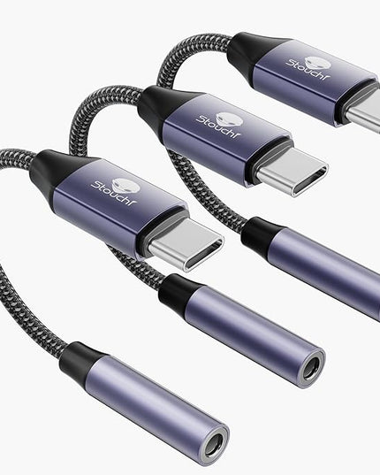 Stouchi USB C to 3.5mm Dongle Adapter, Type C Headphone Audio Jack Cable Cord Hi-Fi DAC Chip for iPhone 17/16 /15, Pixel 9/8 /7/6, iPad, Samsung Galaxy S25 S24 S23 Ultra (3, Light Grey, 0.38ft*3)