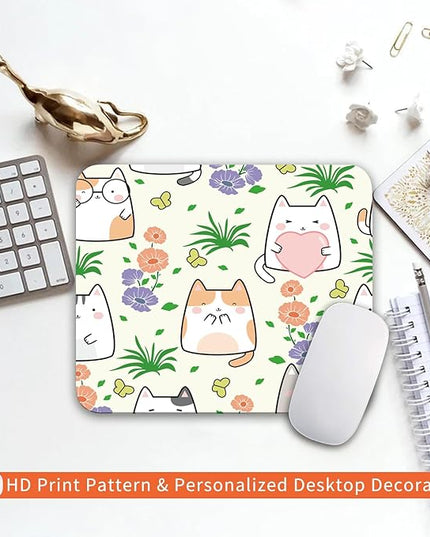 Square Mouse Pad Cute Cat, Personalized Premium-Textured Custom Mouse Mat Design, Washable Mousepad Cloth, Non-Slip Rubber Base Computer Mouse Pads for Wireless Mouse