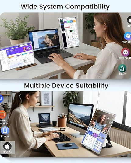 UK BONITOYS 15.6" Laptop Screen Extender, 1080P FHD Laptop Monitor Extender with 120% sRGB, 235°Rotation Detachable Dual Monitor, Plug & Play, Triple Screen Compatible with Windows, Mac, Chrome