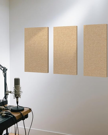 Art3dwallpanels 4 PCS Acoustic Panels, 24''x12'' Fabric Soundproof Wall Panels, Easy-Hook Mounting Sound Absorbing Panels for Studios, Office, Home Theater, Camel