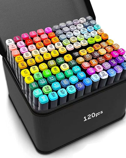120 Colors Alcohol Markers with Base, Permanent Dual Tip Art Markers for Adults Anime Coloring Sketch Illustrations Pefect for Gift- Refillable