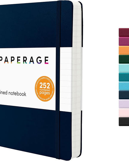 PAPERAGE Lined Journal Notebook, (Navy), 252 Pages, Medium 5.6 in x 8 in - 100 GSM Thick Paper – Hardcover Journaling Notebook for Work, School & Note Taking