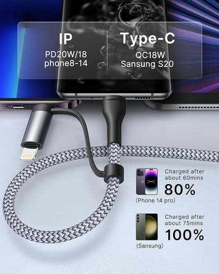 XUDUO 4 in 1 Charging Cable [2Pack 6.6FT] Fast Charging Cord Apple MFi Certified Lightning Cable Nylon Braided 60W Multi USB C Cable for iPhone 16/15 14 13 12 iPad Samsung Galaxy MacBook iPad Tablets