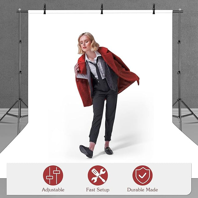 Backdrop Support Stand 6.4x10FT Photo Backdrop Stand Adjustable Photography Studio Background Support System Kit with Carrying Bag and 3 Clamps for Photo Video Shooting, Wedding, Party