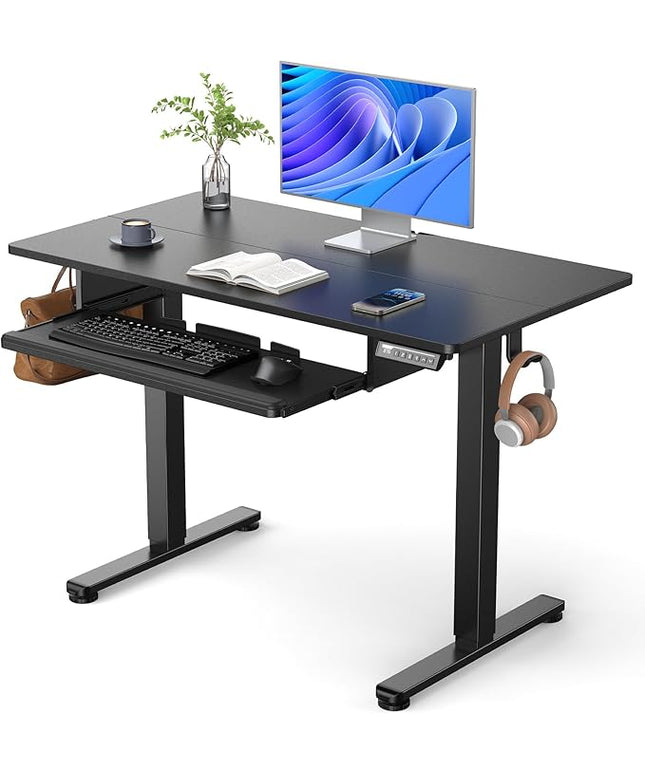 ErGear Electric Standing Desk with Keyboard Tray, 44x24 Inches Adjustable Height Sit Stand Up Desk, Home Office Desk Computer Workstation, Black