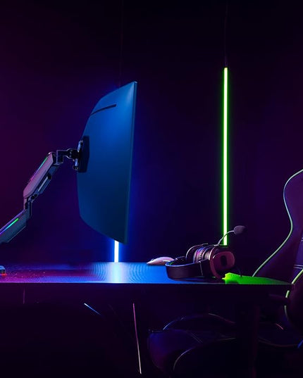 AVLT RGB Lights Single 17”-49” Gaming Monitor Arm Desk Mount, Fits One Flat/Curved/Ultrawide Screen up to 44lbs(20kg), Height Swivel Tilt Adjustable Stand - Black
