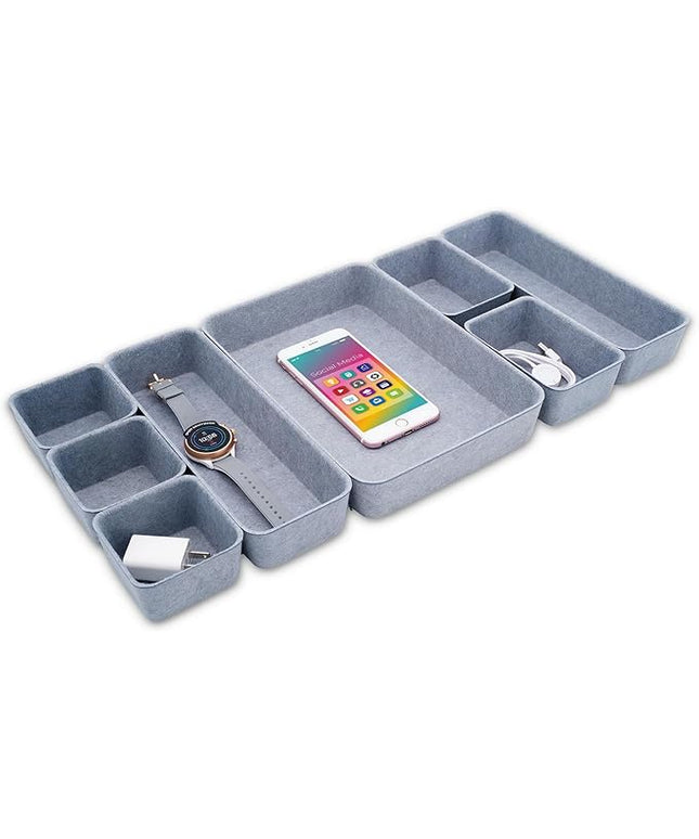 Welaxy Desk Drawer Organizer Tray, 8-Piece Felt Storage Drawer Dividers for Office & Home (Glacier gray)