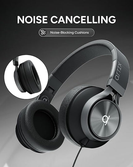 ARTIX CL750 Over Ear Headphones Wired with Mic & Volume Control, Audio with 100% Noise Cancelling Computer Wired, Plug in for Laptop, Dj Corded Studio Headphones