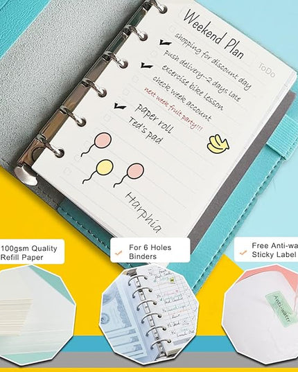 A7 Planner Refill,4 Pcs per Set, Todo List Paper, with Label Stickers Gift,Mini Binder Refills,6 hole/100gsm Thick Paper/4.84 x 3.23'', Harphia