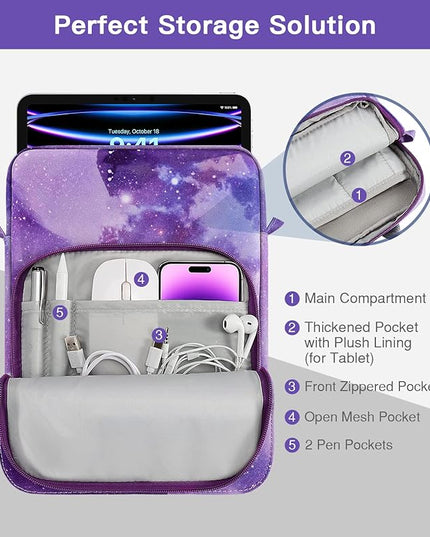 MoKo 12.9 Inch Tablet Sleeve Bag, Fits with 13 Inch New iPad Pro M4 & Air M2 2024, iPad Pro 12.9 M2&M1, Galaxy Tab S8+/S9+ 12.4, Handle Carrying Case with Shoulder Strap, Purple Starry Sky