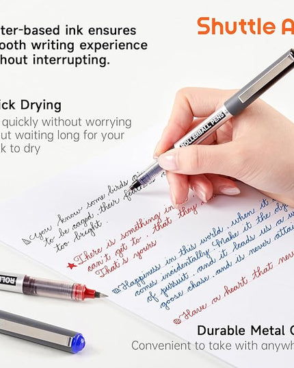 Shuttle Art Rollerball Pens, 10 Pack(8 black 1 blue 1 red) Liquid Ink Pens, 0.5mm Extra Fine Point, Quick Drying for Writing Journaling Taking Notes School Office
